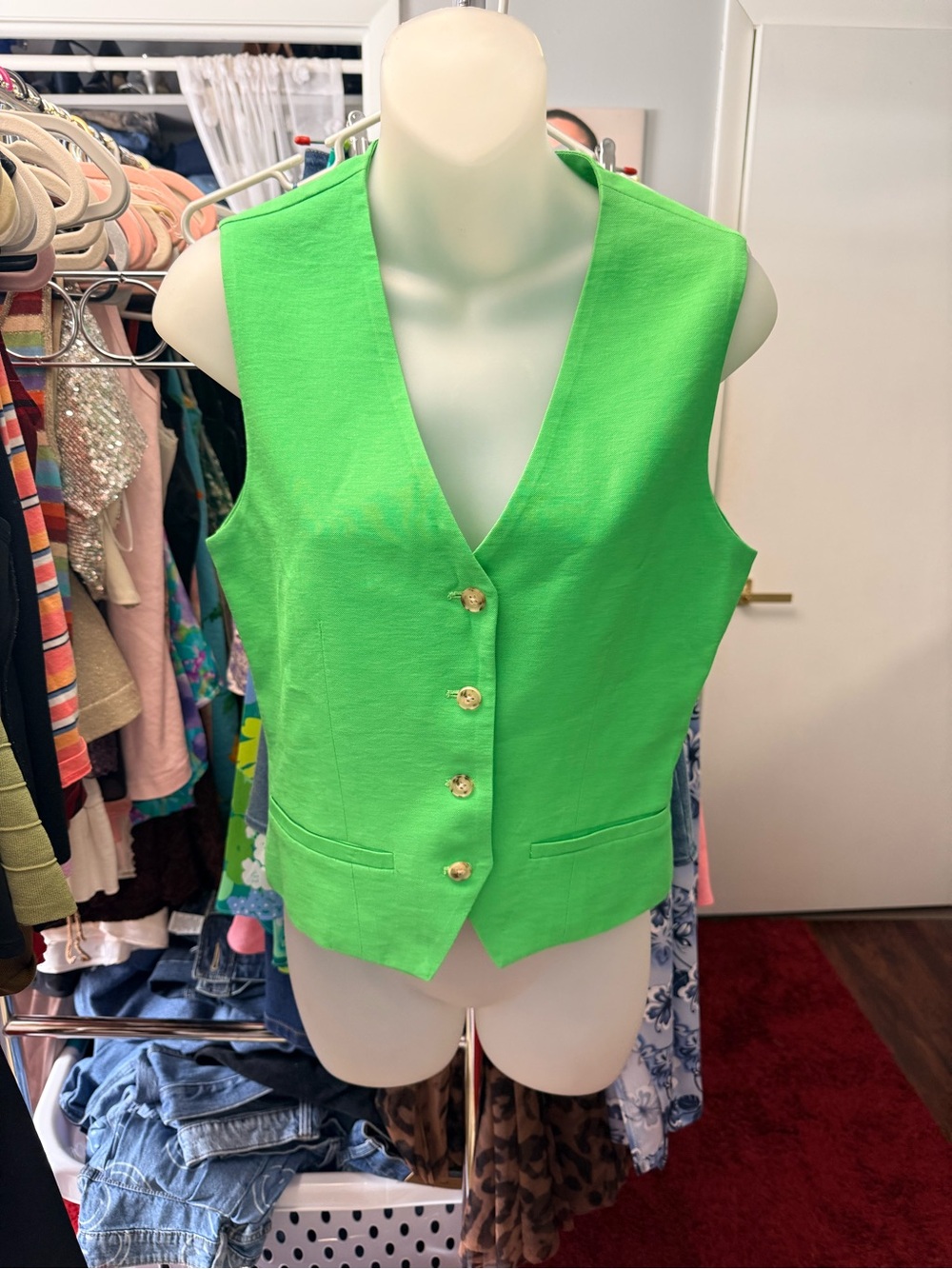 SaintArt Bright Green V-Neck Button Vest